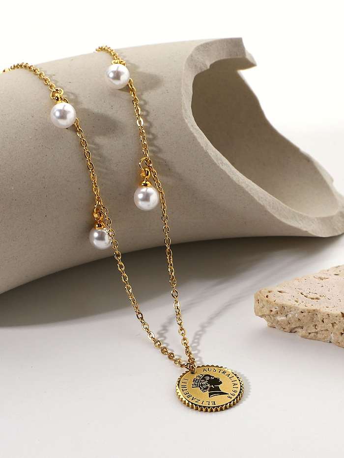 Stainless steel Imitation Pearl Medallion Trend Necklace