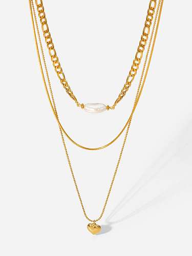 Collar minimalista de varias hebras con corazón de perlas de agua dulce de acero inoxidable