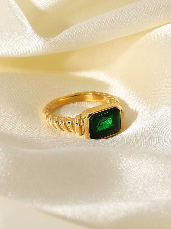 Bague Acier Inoxydable Cubic Zirconia Vert Géométrique Vintage Band