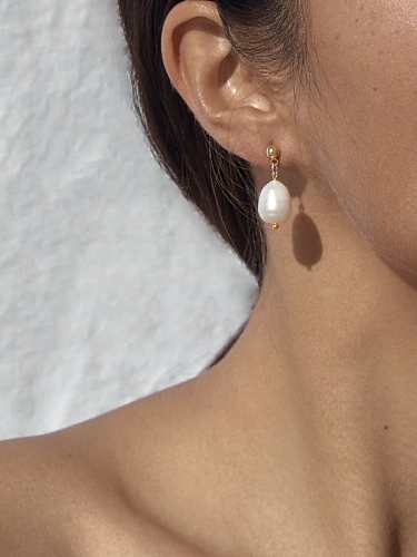 Stainless steel Freshwater Pearl Water Drop Trend Drop Earring