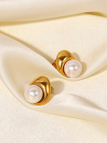 Stainless steel Imitation Pearl Irregular Vintage Stud Earring