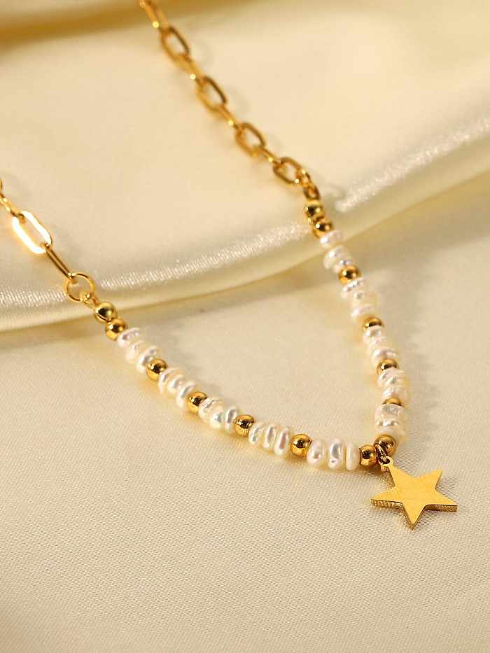 Stainless steel Imitation Pearl Geometric Vintage Necklace