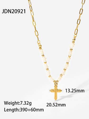 Stainless steel Imitation Pearl Cross Vintage Necklace
