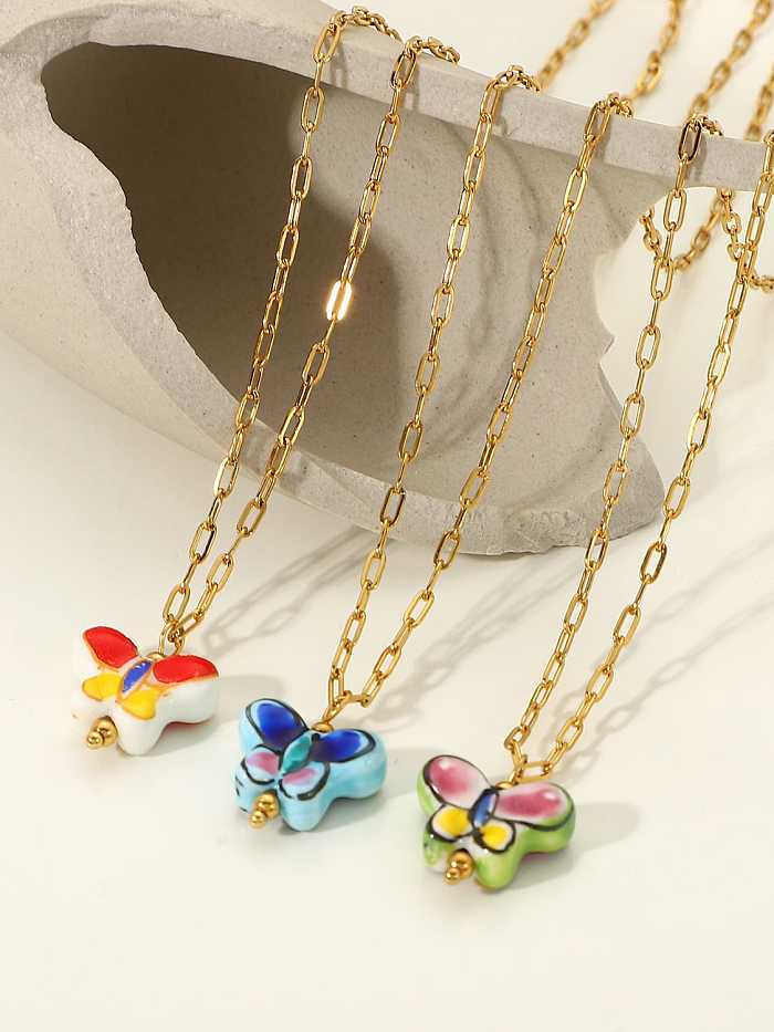 Stainless steel Ceramic Butterfly Bohemia Necklace
