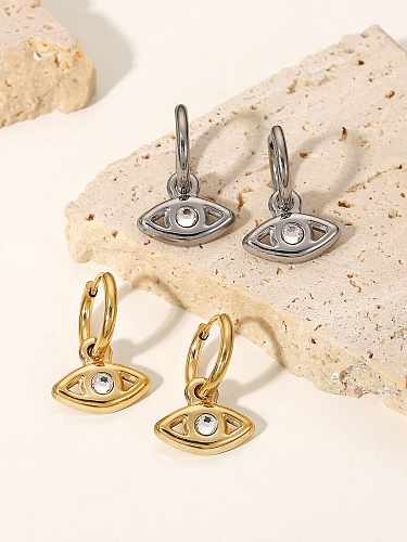 Boucles d'oreilles vintage Huggie en acier inoxydable avec strass Evil Eye