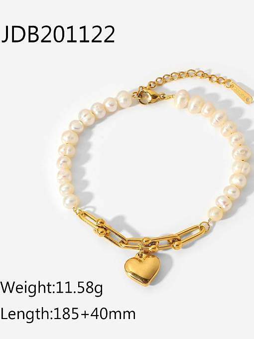 Stainless steel Freshwater Pearl Heart Dainty Beaded Bracelet