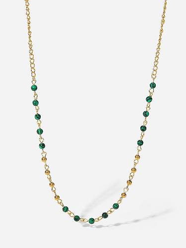 Stainless steel Malchite Round Bead Trend Necklace