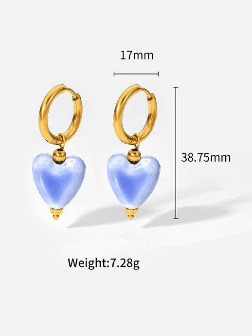 Stainless steel Ceramic Heart Minimalist Huggie Earring
