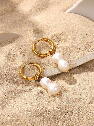 Stainless steel Freshwater Pearl Irregular Minimalist Huggie Earring