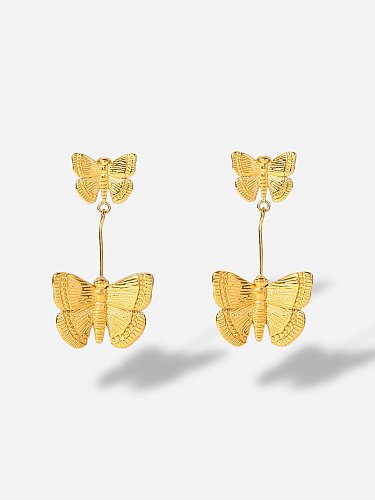 Boucles d'Oreilles Pendantes Vintage Papillon en Acier Inoxydable
