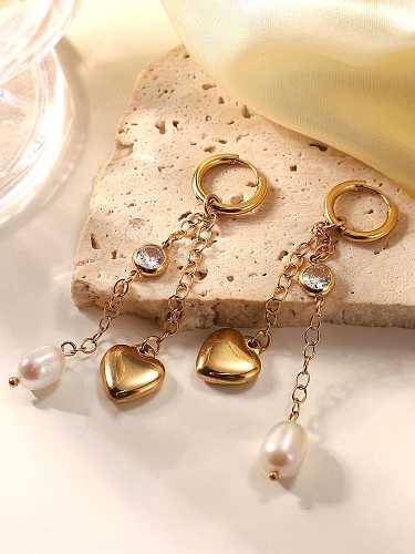 Stainless steel Freshwater Pearl Heart Dainty Drop Earring