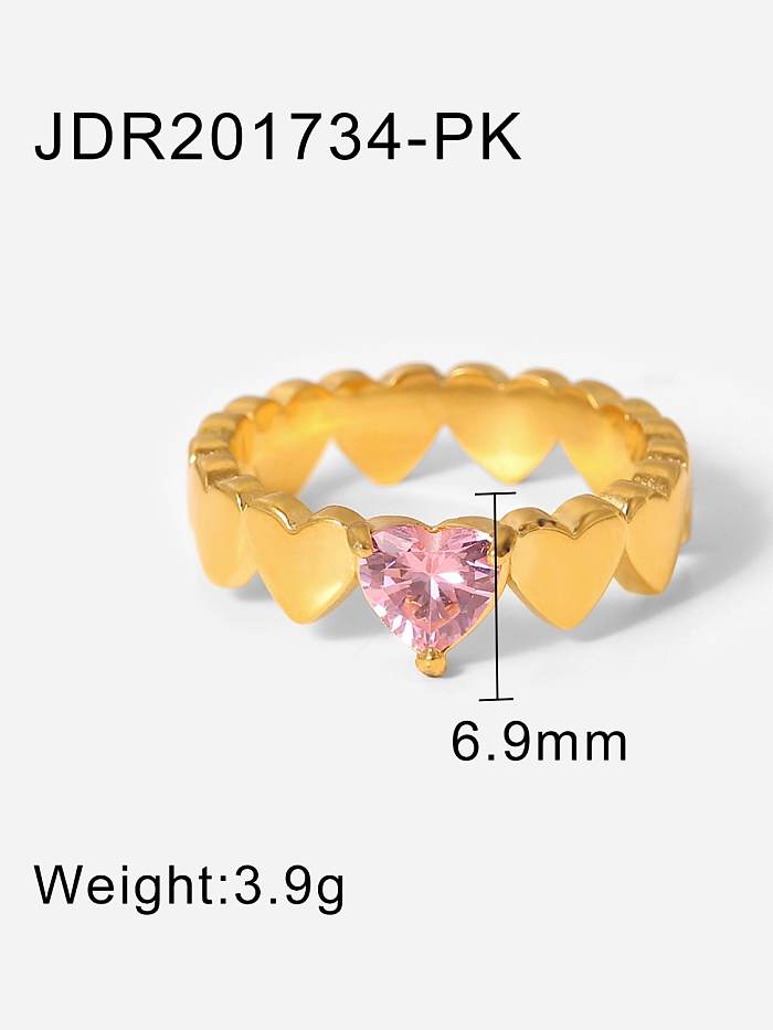 Anel de aço inoxidável zircônia cúbica coração branco delicado anel de banda