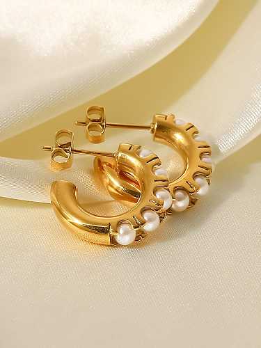 Stainless steel Imitation Pearl Geometric Trend Hoop Earring