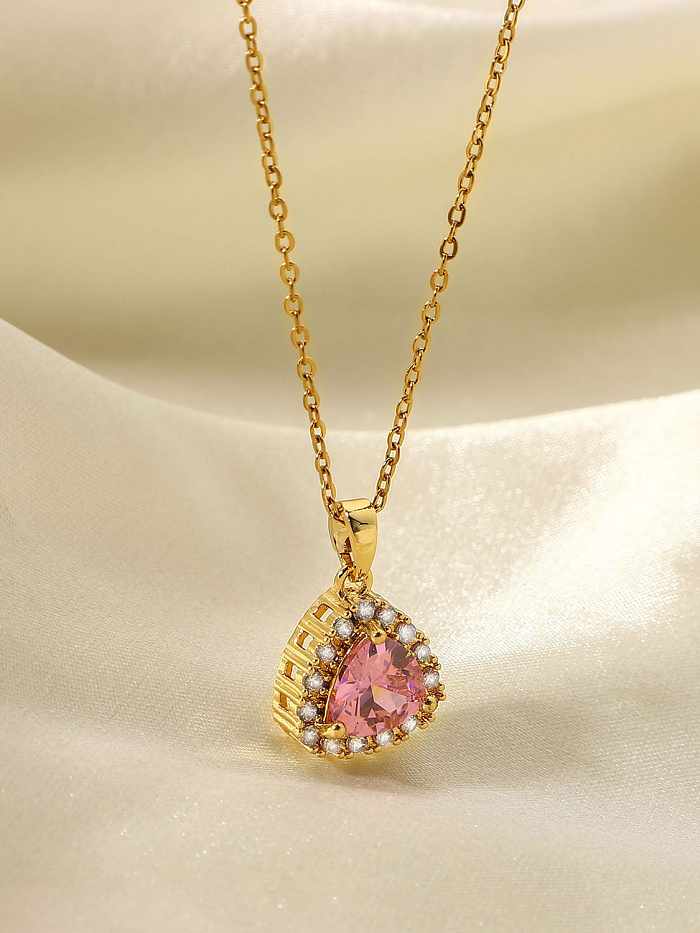 Stainless steel Cubic Zirconia Pink Water Drop Dainty Necklace