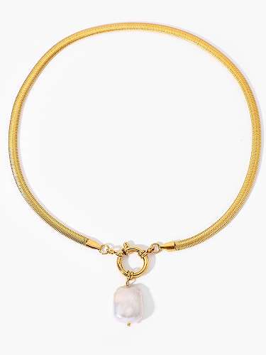 Unregelmäßige minimalistische Süßwasserperlen-Halskette aus Edelstahl