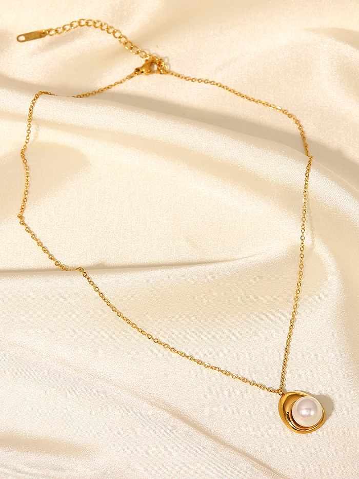 Collier minimaliste irrégulier en perles d'imitation en acier inoxydable