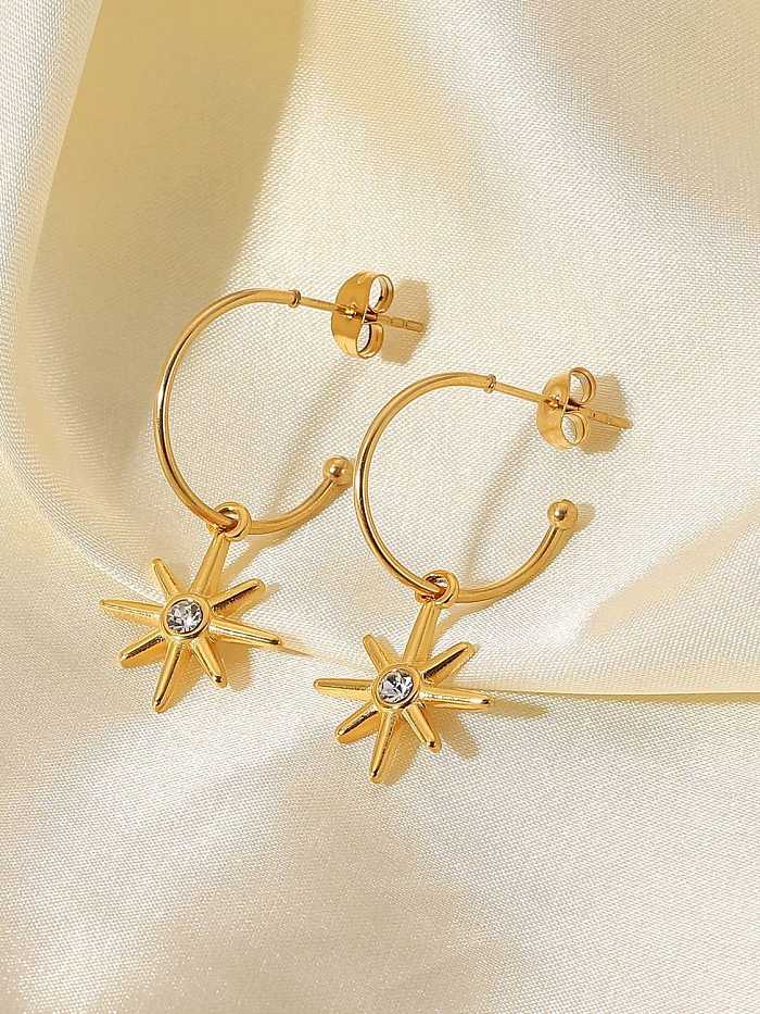 Boucles d'oreilles pendantes minimalistes en acier inoxydable avec zircone cubique et étoile