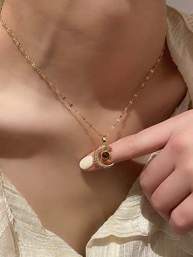 Stainless steel Cubic Zirconia Moon Dainty Necklace