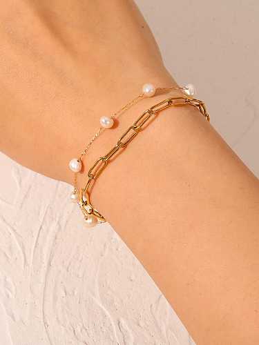 Stainless steel Imitation Pearl Geometric Vintage Strand Bracelet