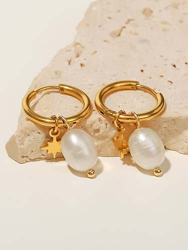Stainless steel Freshwater Pearl Geometric Trend Drop Earring