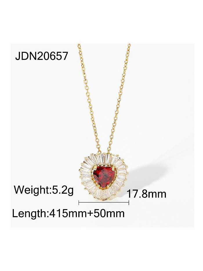 Stainless steel Cubic Zirconia Red Heart Dainty Necklace