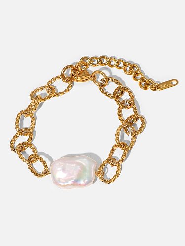 Bracelet délicat géométrique en acier inoxydable avec perles d'eau douce