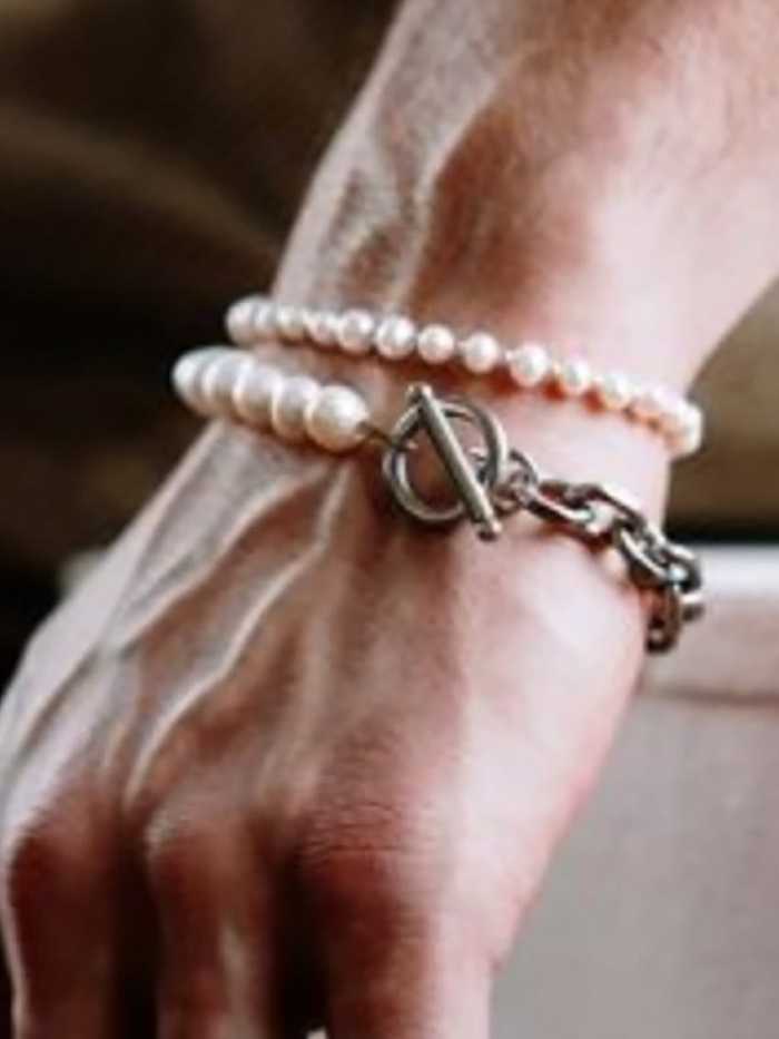 Bracelet Vintage Géométrique Perle d'Imitation Acier Inoxydable