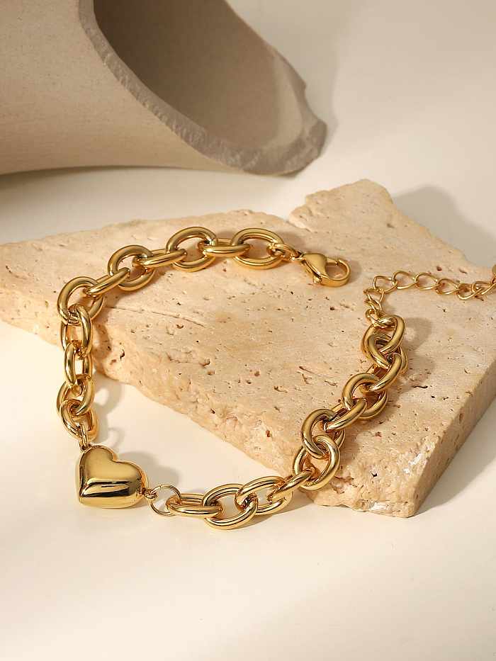 Bracelet à maillons de chaîne creuse vintage coeur en acier inoxydable