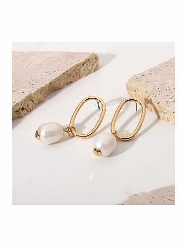 Stainless steel Freshwater Pearl Geometric Trend Drop Earring