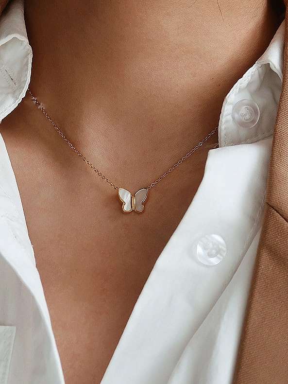 Stainless steel Shell White Butterfly Dainty Necklace