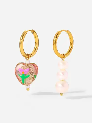 Stainless steel Imitation Pearl Heart Artisan Huggie Earring