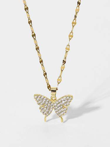 Stainless steel Cubic Zirconia Butterfly Dainty Necklace