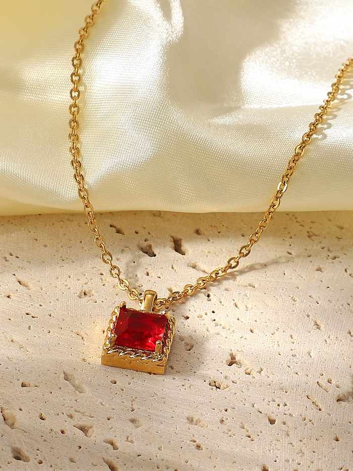 Stainless steel Cubic Zirconia Square Minimalist Necklace