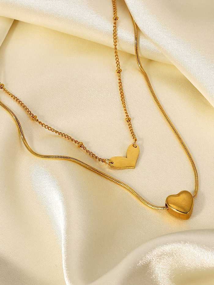Minimalistische Multi-Strang-Halskette mit Herz aus Edelstahl