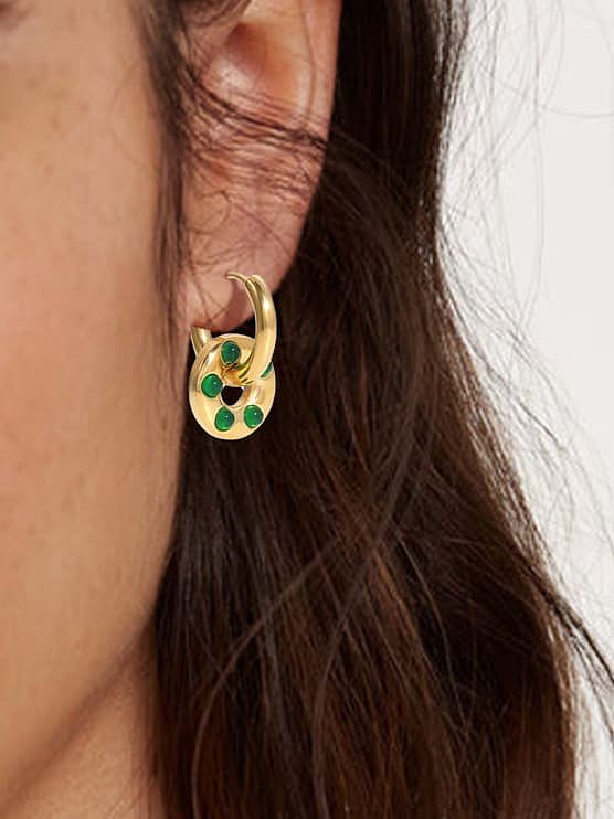 Boucles d'oreilles Huggie vintage géométriques en agate imitation en acier inoxydable