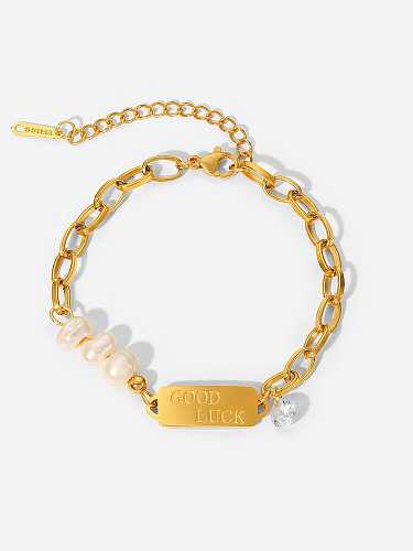 Stainless steel Freshwater Pearl Geometric Vintage Link Bracelet