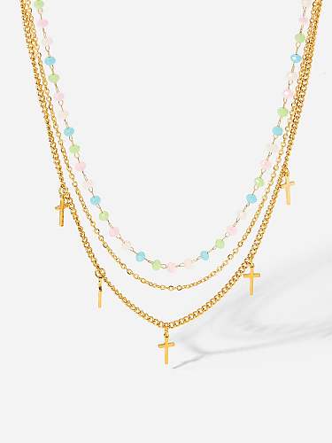 Collier multi-rangs multi-rangs en acier inoxydable avec perles multi-couleurs