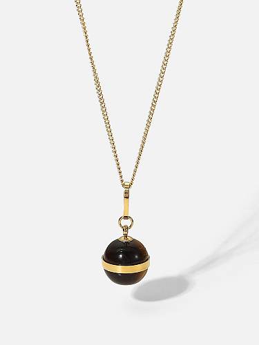 Stainless steel Tiger Eye Geometric Vintage Round Ball Pendant Necklace