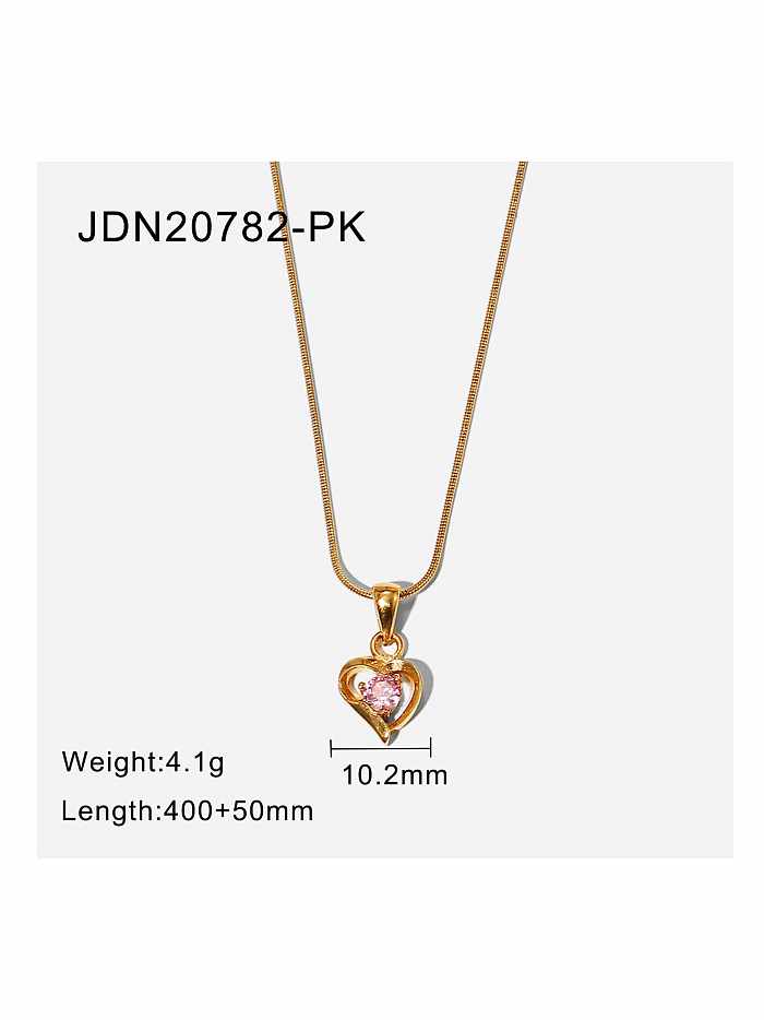 Stainless steel Cubic Zirconia Pink Heart Dainty Necklace