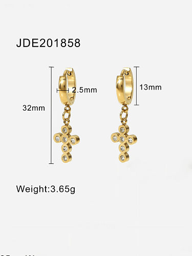 Stainless steel Rhinestone Cross Vintage Huggie Earring