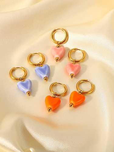 Stainless steel Ceramic Heart Minimalist Huggie Earring