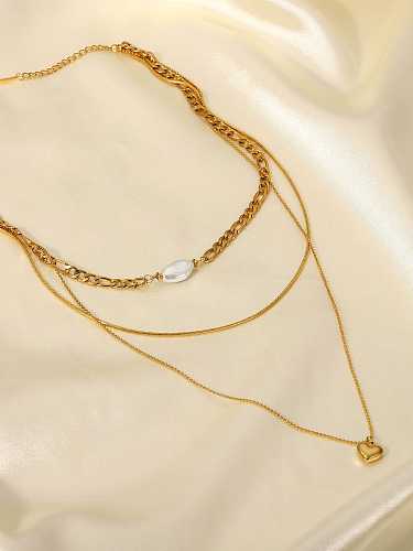 Stainless steel Freshwater Pearl Heart Minimalist Multi Strand Necklace