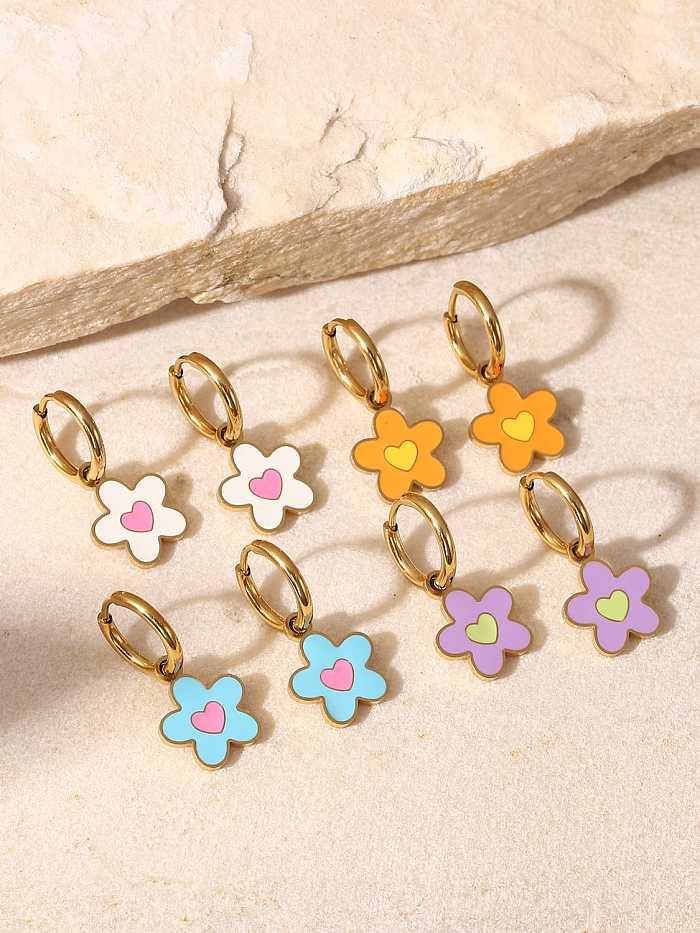 Stainless steel Enamel Flower Minimalist Huggie Earring