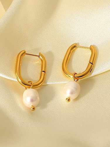 Stainless steel Imitation Pearl Geometric Vintage Huggie Earring