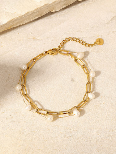 Stainless steel Imitation Pearl Geometric Vintage Strand Bracelet