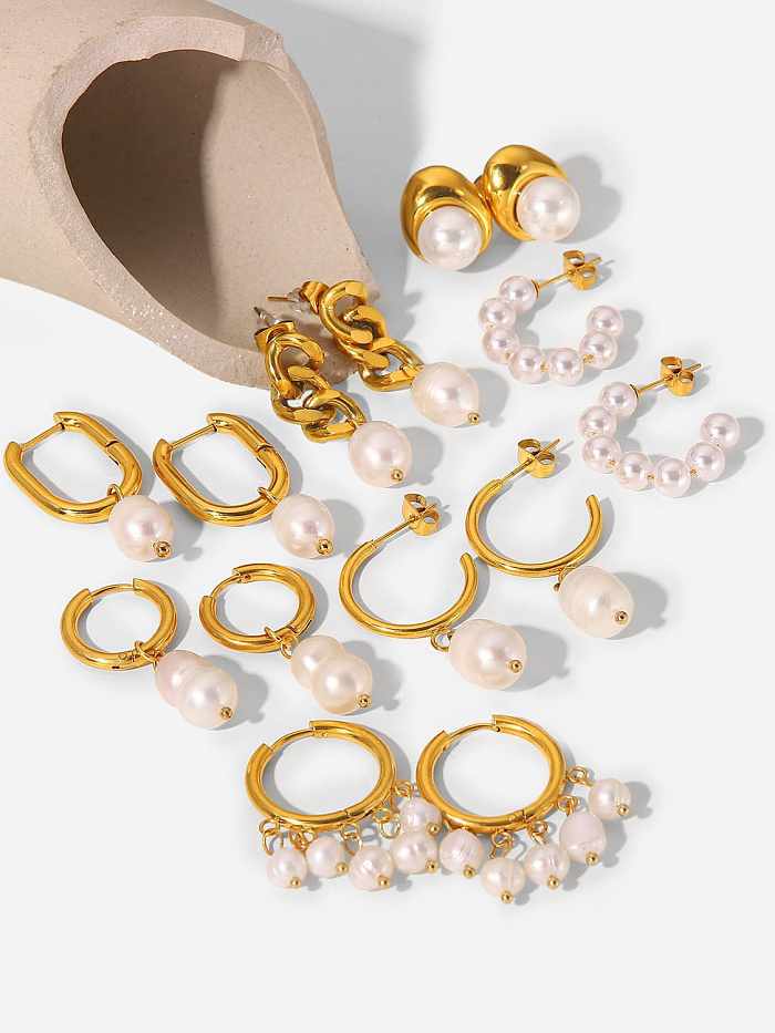 Boucles d'oreilles pendantes minimalistes géométriques en perles d'imitation en acier inoxydable
