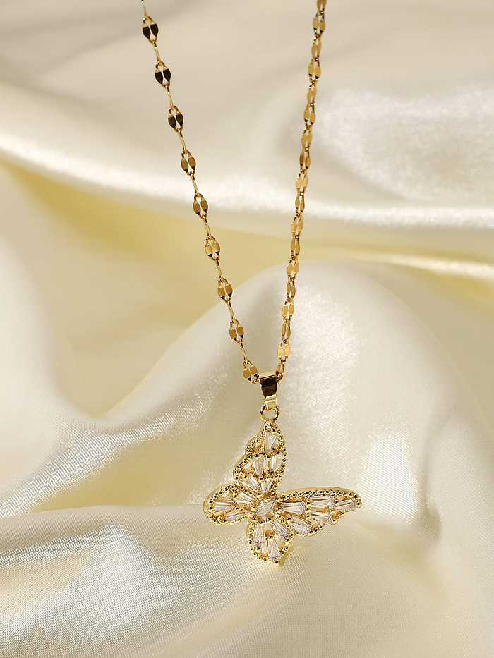 Stainless steel Cubic Zirconia Butterfly Dainty Necklace