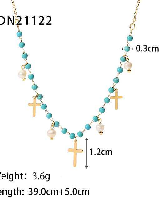 Stainless steel Freshwater Pearl Cross Vintage Necklace