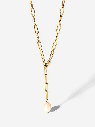 Trend Lariat-Halskette mit Süßwasserperlen aus Edelstahl