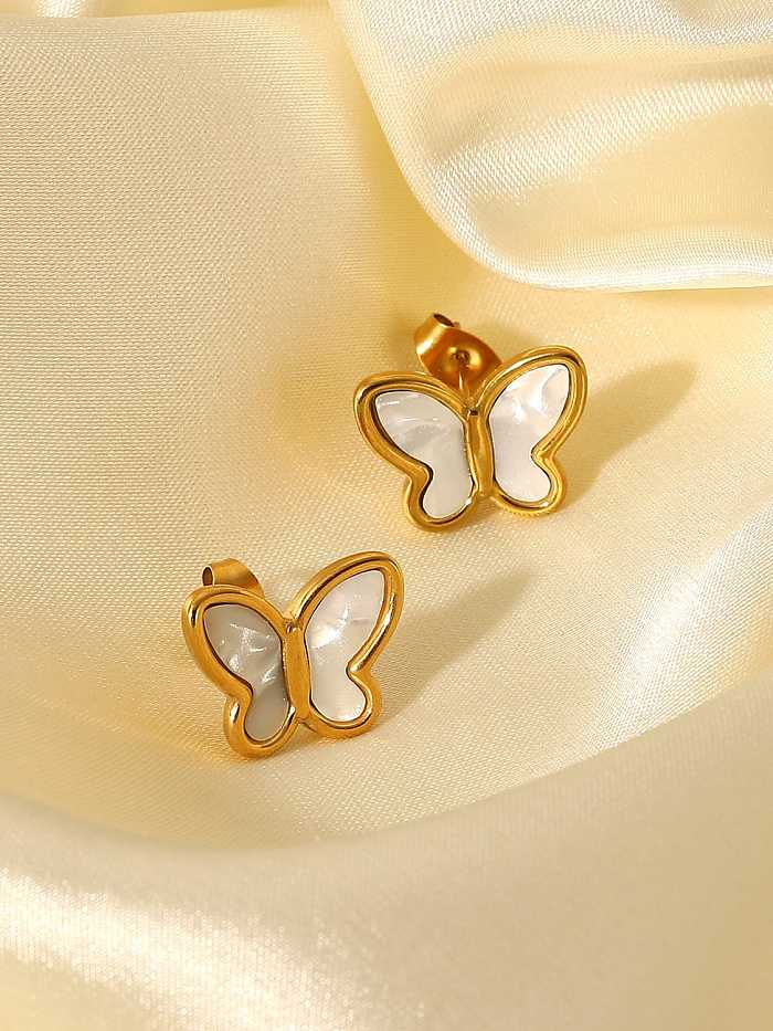 Stainless steel Shell Butterfly Vintage Stud Earring